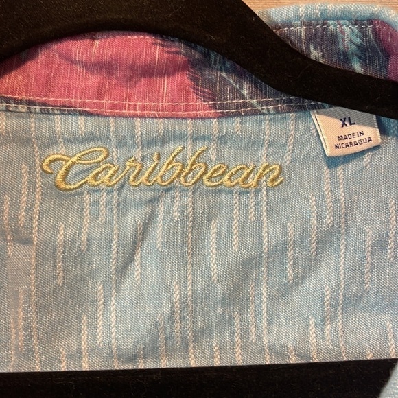 CARIBBEAN Short Sleeve Button Up Linen Cotton Blend Blue Size XL - Picture 2 of 5